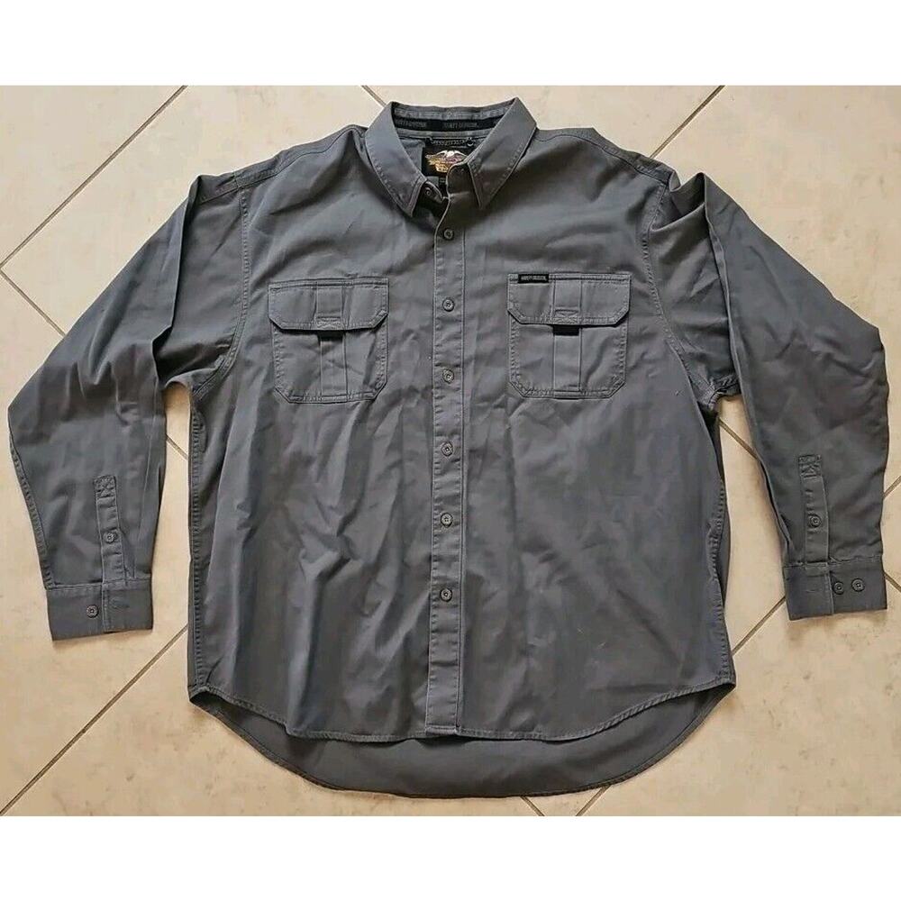 Harley Davidson Button Up Shirt Mens XXL Gray Eagle Long Sleeve